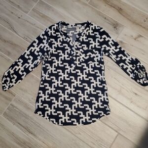 Papaya Navy White Lightweight Nautical Coastal Blouse Top Medium Business Office